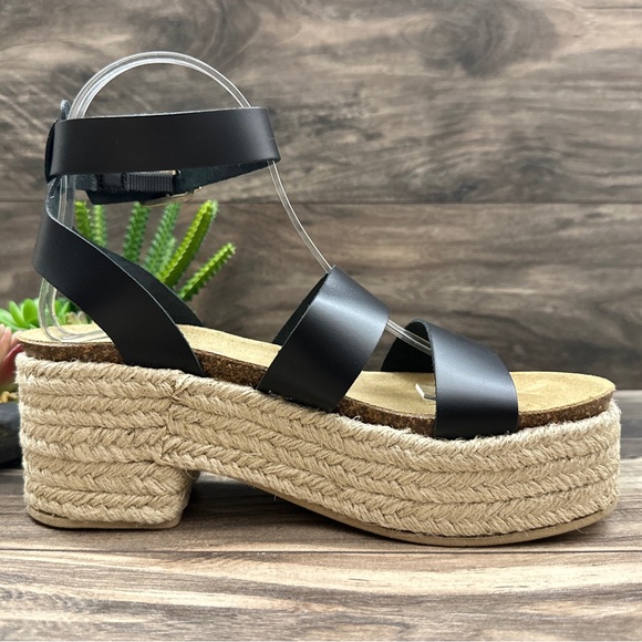 NIB Steve Madden Kelton Espadrille Platform Ankle Strap Sandal Black Leather 8 - Picture 6 of 13